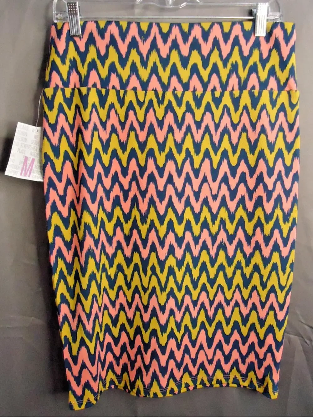 LuLaRoe Cassie Chevron Print Pencil Skirt Pink & Yellow Size Med Stretch New